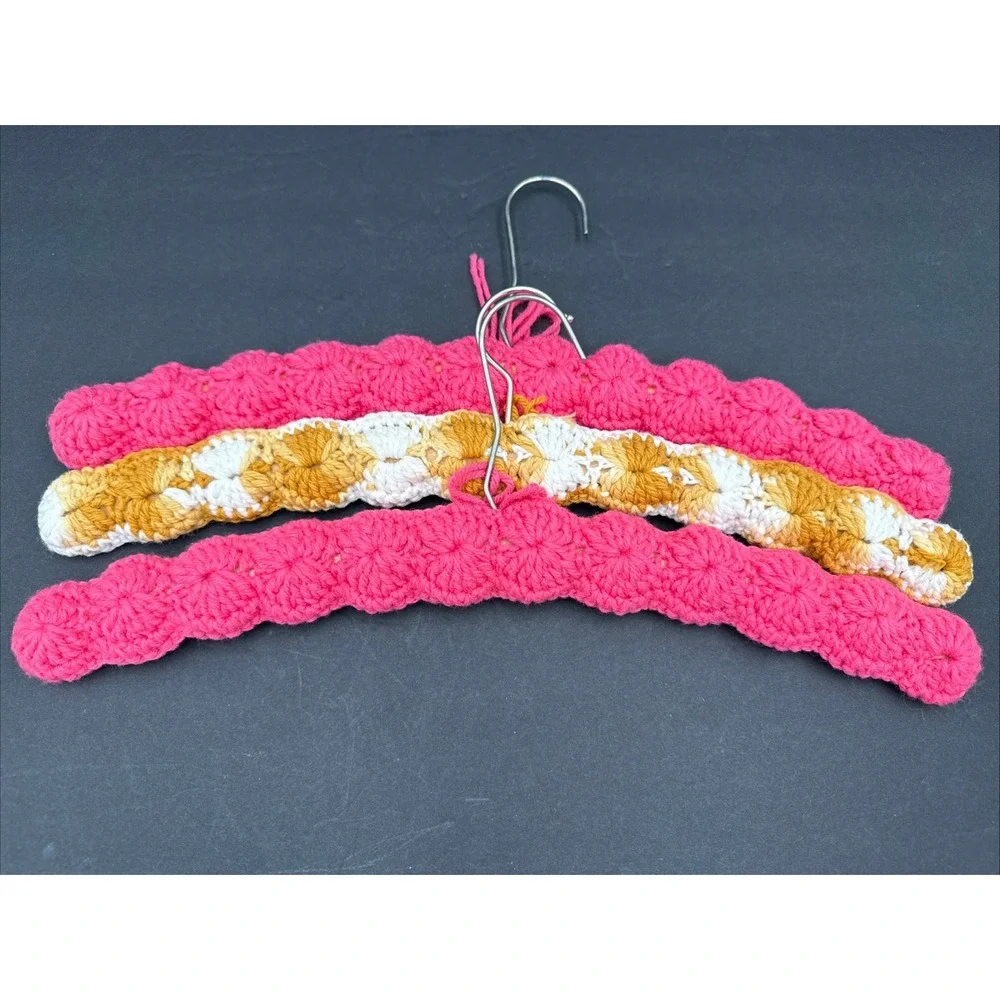 Lot‎ Of 3 Crochet / Knit & Wood Clothes Hangers Handmade - MCM Yarn